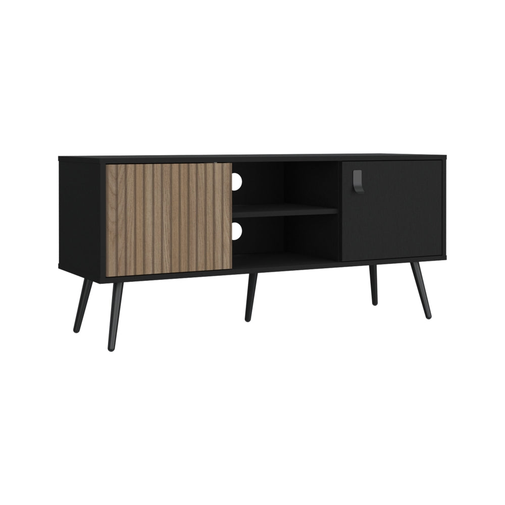 Rack Para Tv Funes Eco 120, Wengue y Macadamia, con un cajón deslizable