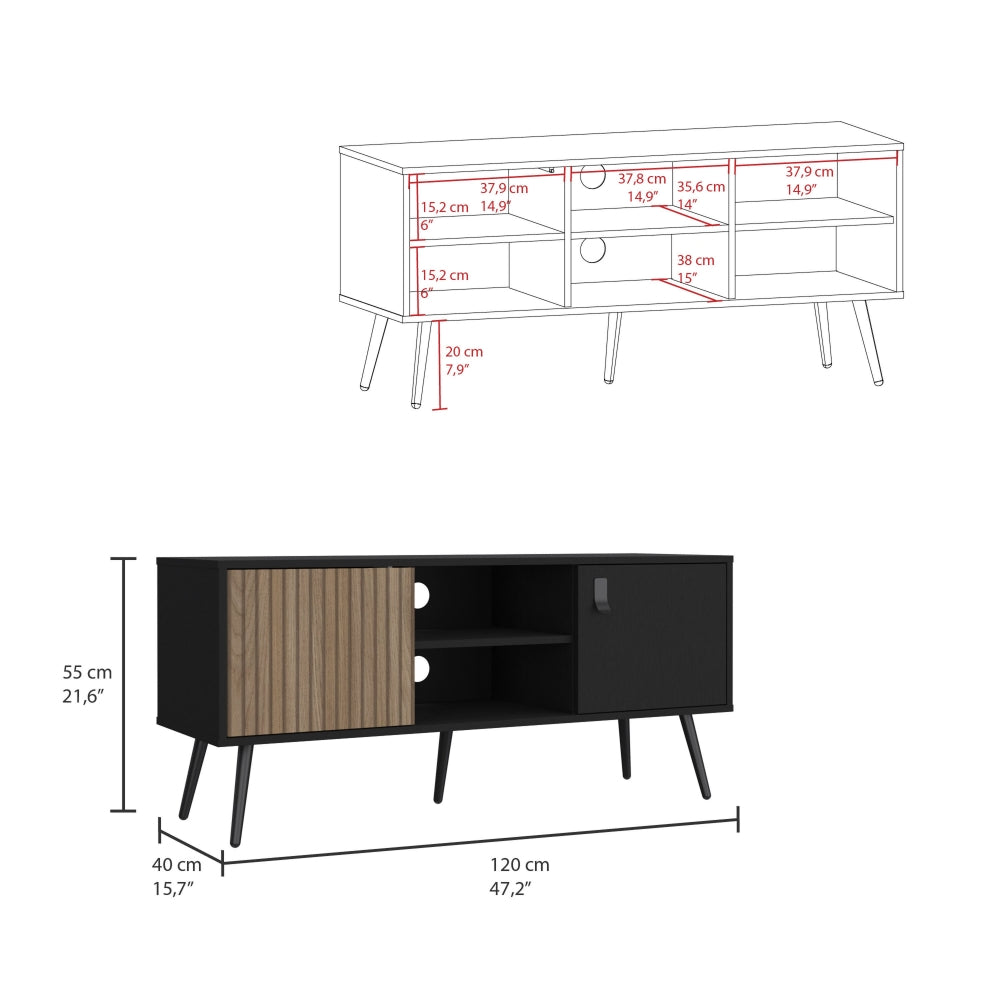 Rack Para Tv Funes Eco 120, Wengue y Macadamia, con un cajón deslizable