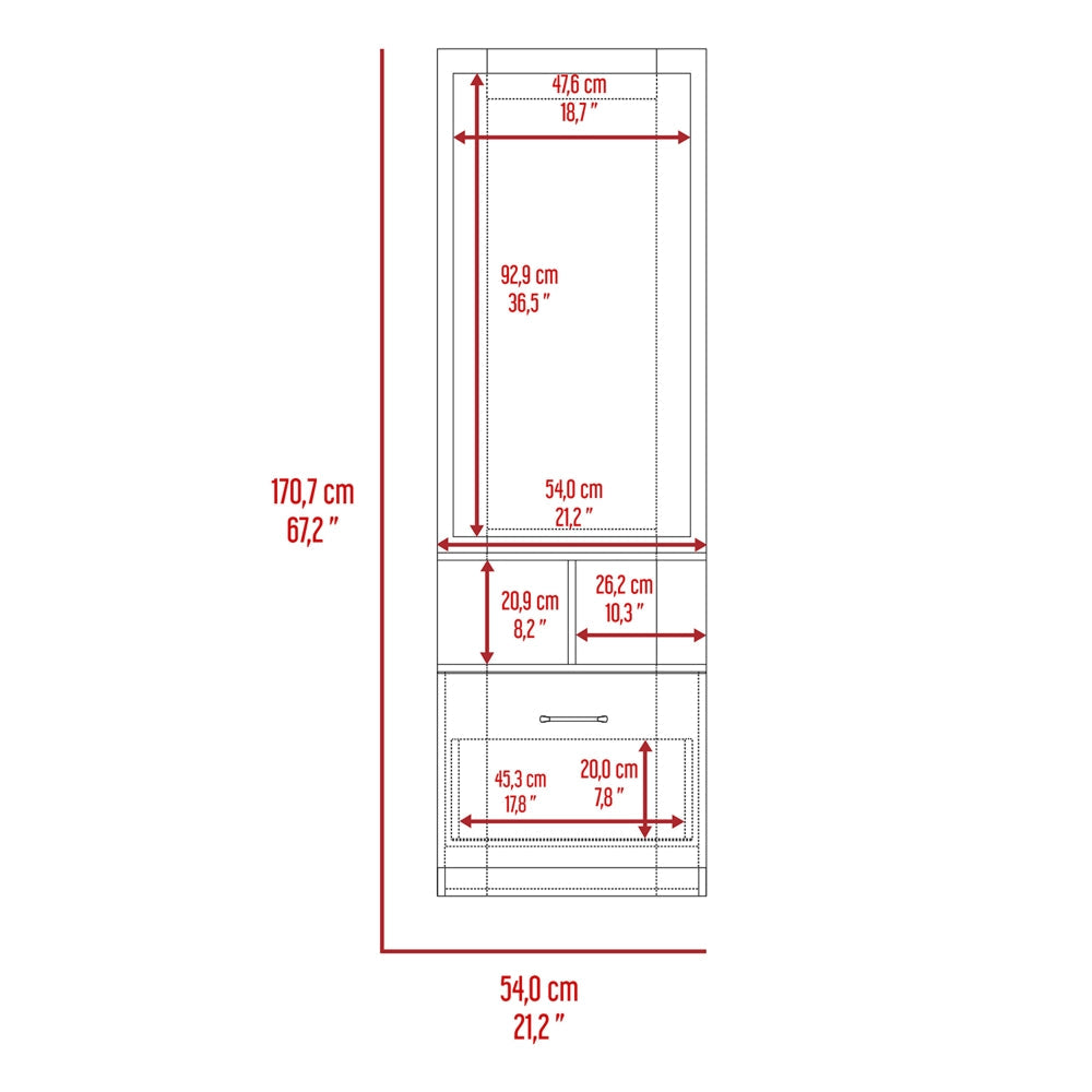 Velador Multifuncional Z,54, Duna y Blanco, con cajón de amplio espacio y espejo incorporado