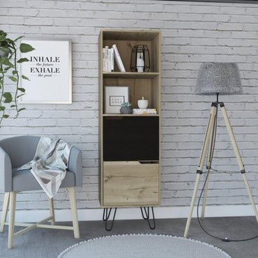 Librero Audra Color Duna y Wengue Para Sala De Estar