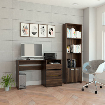Escritorio + Biblioteca Office Color Habano Para Oficina