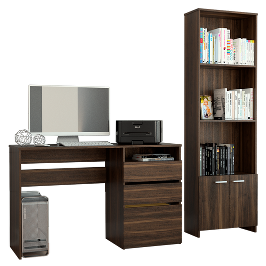 Escritorio + Biblioteca Office Color Habano Para Oficina