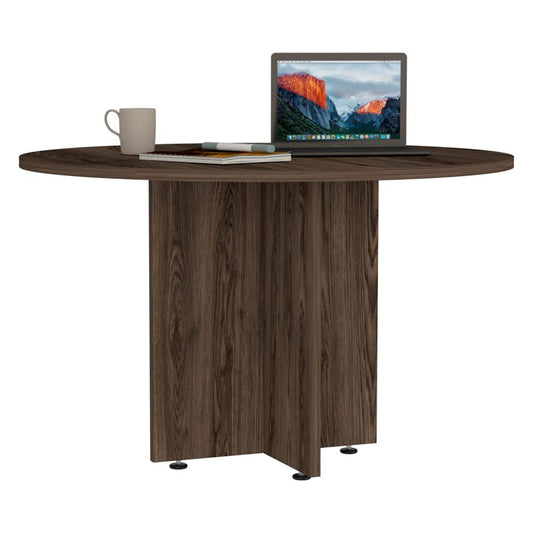 Mesa Redonda Home Office Color Negro Soft y Coñac Para Oficina