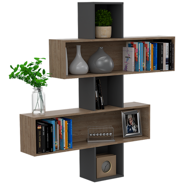 Repisa Wall 2B Color Miel y Plomo Para Sala De Estar