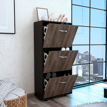 Cómoda Zapatera Campora Color Wengue y Coñac Para Dormitorio