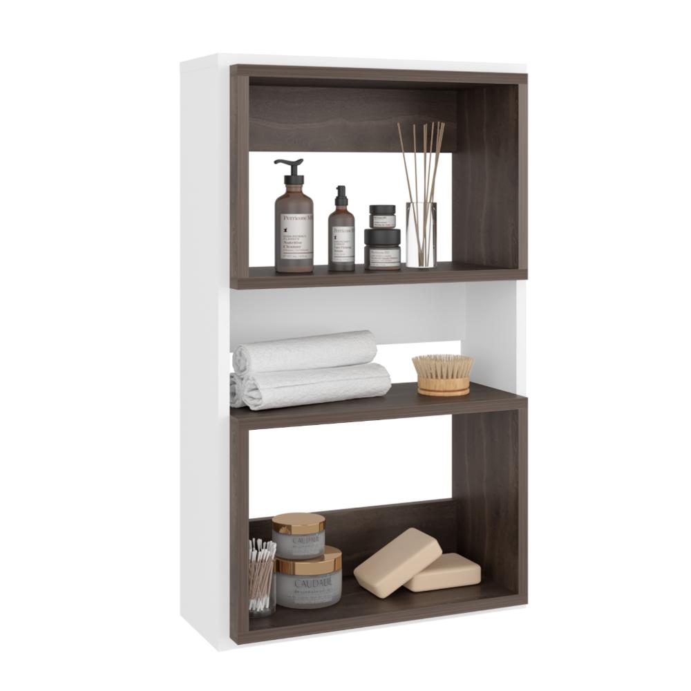 Mueble Auxiliar Muro Baño Eco, Blanco y Milan, con superficies para ubicar objetos