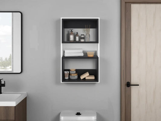 Mueble Auxiliar Muro Baño Eco, Blanco Duqueza y Wengue, con superficies para ubicar objetos