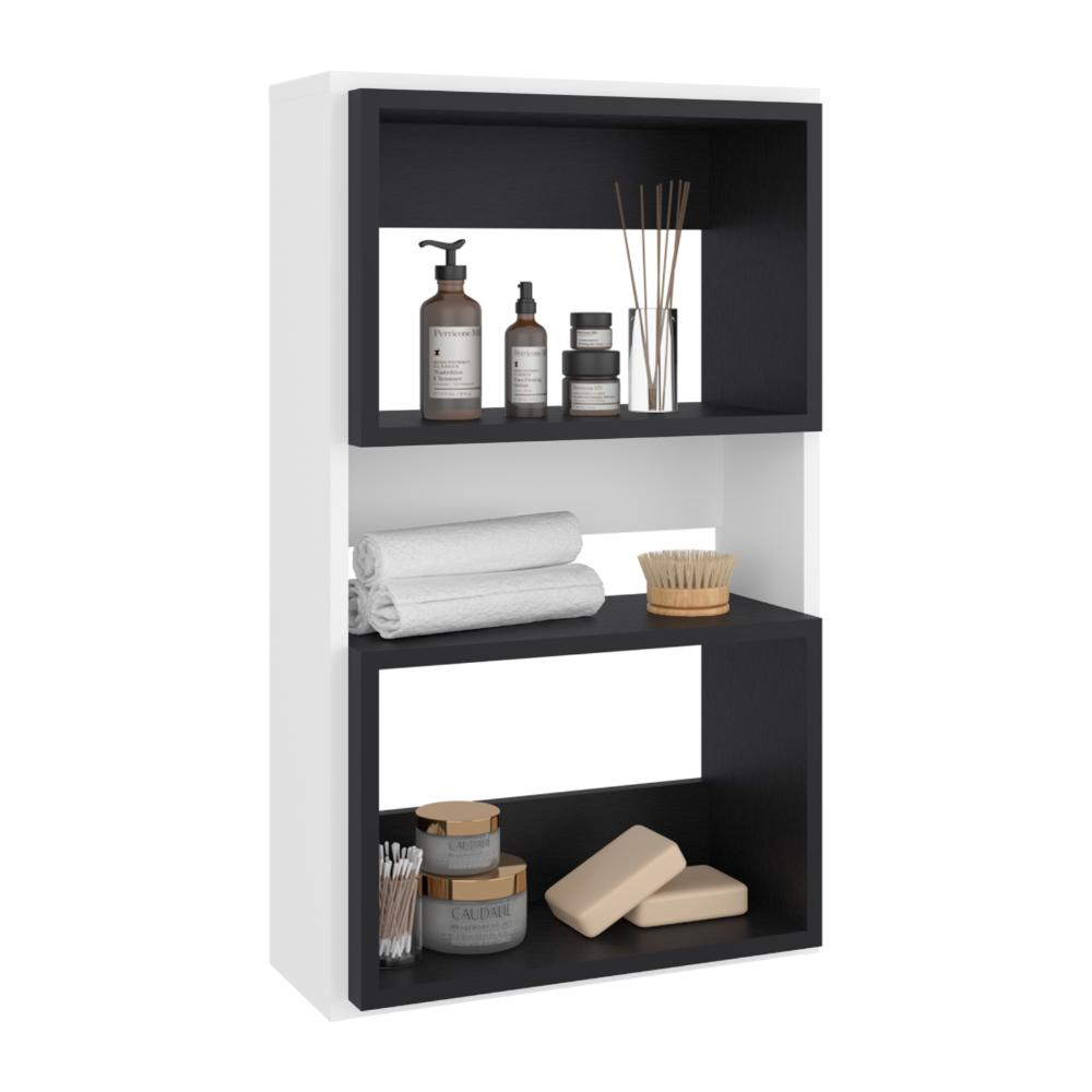 Mueble Auxiliar Muro Baño Eco, Blanco Duqueza y Wengue, con superficies para ubicar objetos