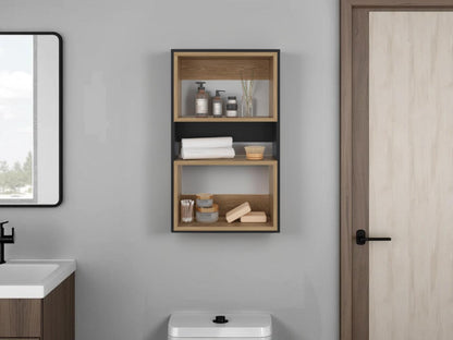 Mueble Auxiliar Muro Baño Eco, Wengue y Fresno Europeo, con superficies para ubicar objetos