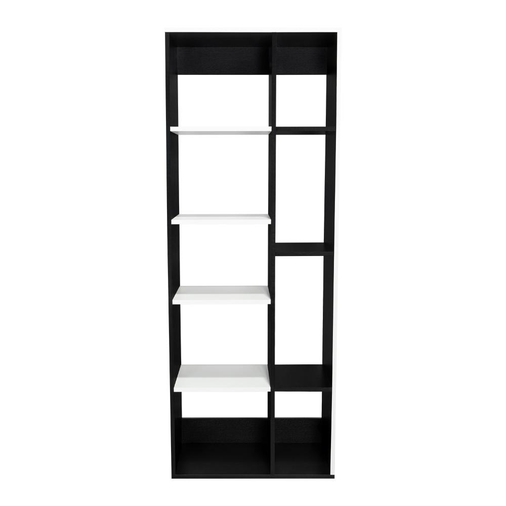 Biblioteca Rookie, Blanco y Wengue, con múltiples entrepaños para colocar objetos