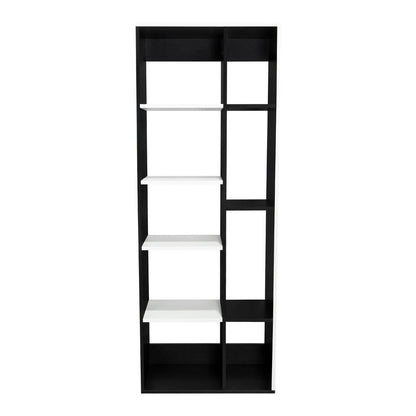 Biblioteca Rookie, Blanco y Wengue, con múltiples entrepaños para colocar objetos