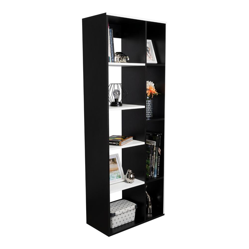 Biblioteca Rookie, Blanco y Wengue, con múltiples entrepaños para colocar objetos