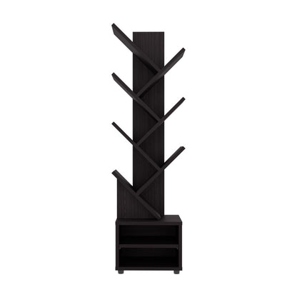 Librero Kingstree, Wengue, con multiples espacios para ubicar objetos decorativos