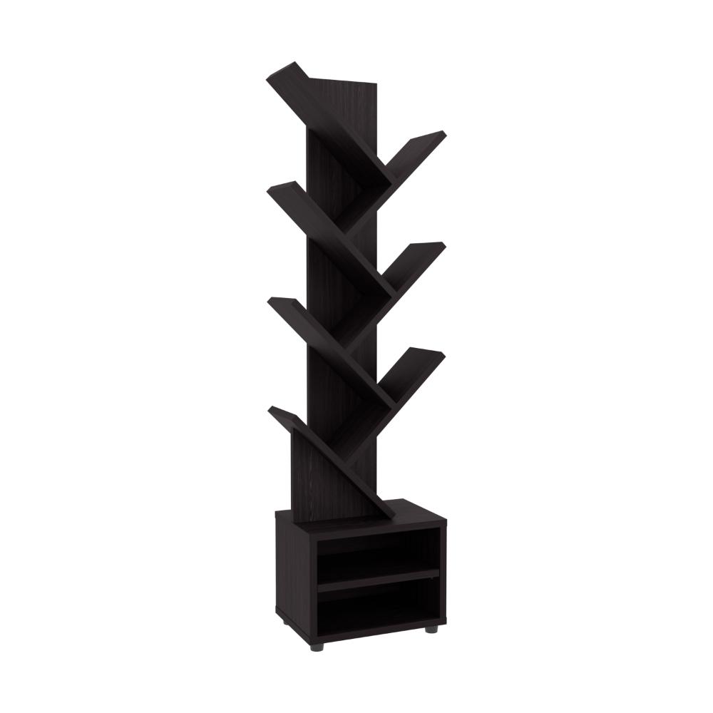 Librero Kingstree, Wengue, con multiples espacios para ubicar objetos decorativos