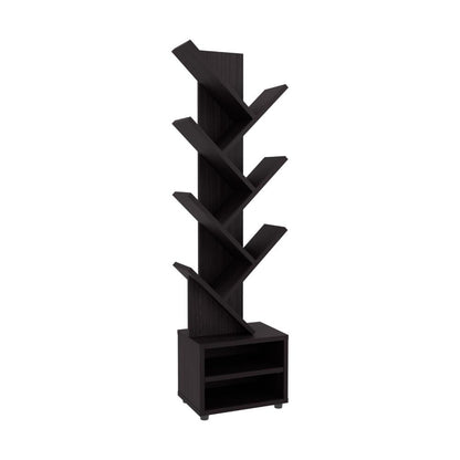 Librero Kingstree, Wengue, con multiples espacios para ubicar objetos decorativos