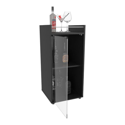 Bar Bajo Theba, Wengue, con espacio para botellas de vino y copas