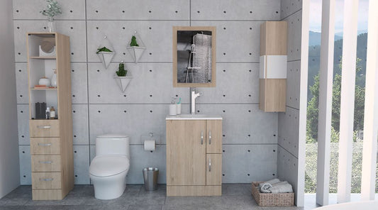Combo Vanguard, Rovere y Blanco, incluye espejo, mueble, torre y muro