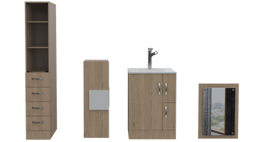 Combo Vanguard, Rovere y Blanco, incluye espejo, mueble, torre y muro