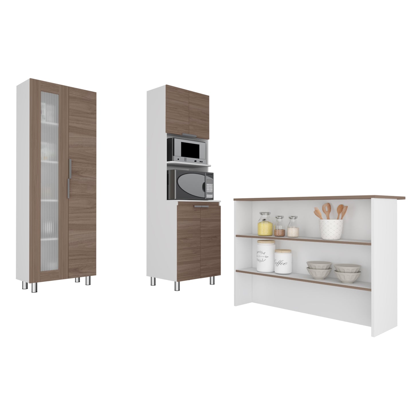 Combo Fendi, Blanco Marquez y Castaño, incluye mueble alacena y barra auxiliar de cocina