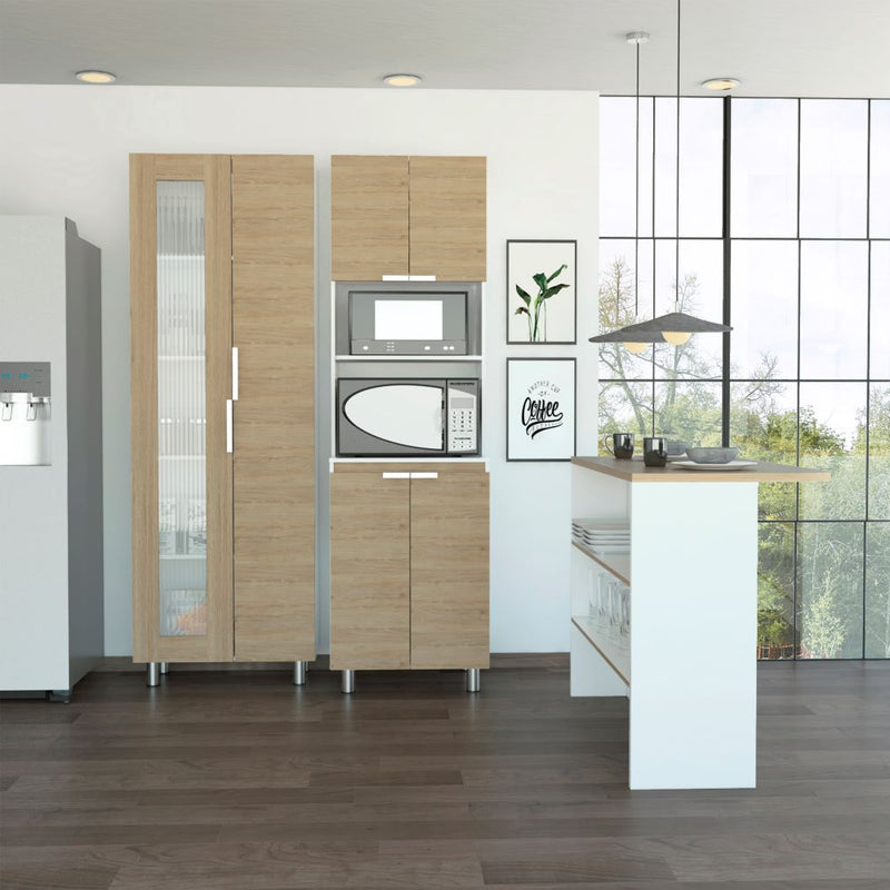 Combo Fendi, Rovere y Blanco, incluye mueble alacena y barra auxiliar de cocina