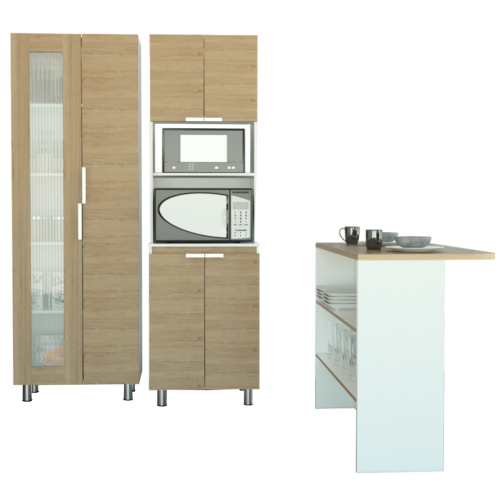 Combo Fendi, Rovere y Blanco, incluye mueble alacena y barra auxiliar de cocina