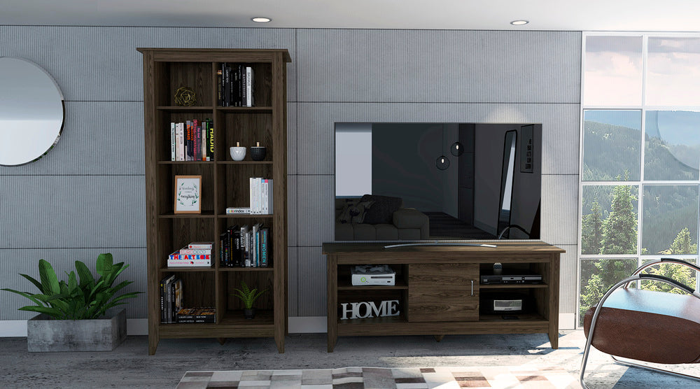 Rack + Librero Essential Color Coñac Para Sala De Estar