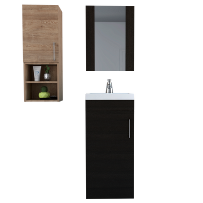 Combo Mybath, Miel y Wengue, incluye botiquín, mueble lavamanos y muro