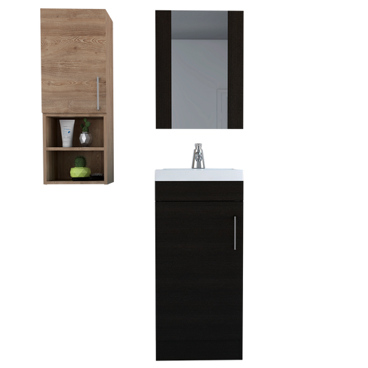 Combo Mybath, Miel y Wengue, incluye botiquín, mueble lavamanos y muro