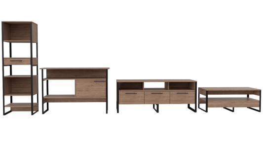 Combo Magnum, Miel, incluye rack TV, biblioteca, arrimo y mesa centro