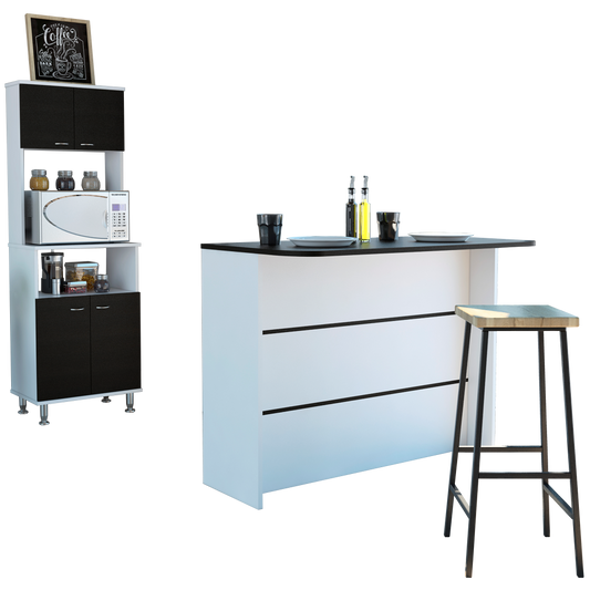 Combo Kitchen, Blanco y Wengue, incluye mueble microondas y barra