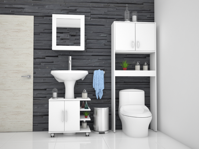 Combo Bicolor, Blanco, incluye botiquin bath 28, optimizador y mueble lavamanos