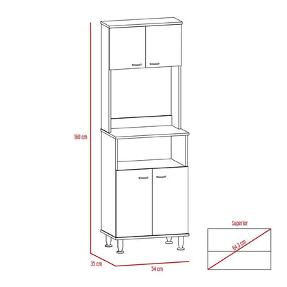 Combo Kitchen, Blanco y Rovere, incluye mueble microondas y barra
