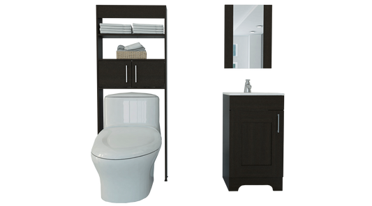 Combo Mybath, Wengue, incluye botiquin, mueble lavamanos y optimizador