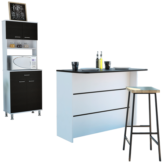 Combo Kitchen, Blanco y Wengue, incluye mueble microondas y barra