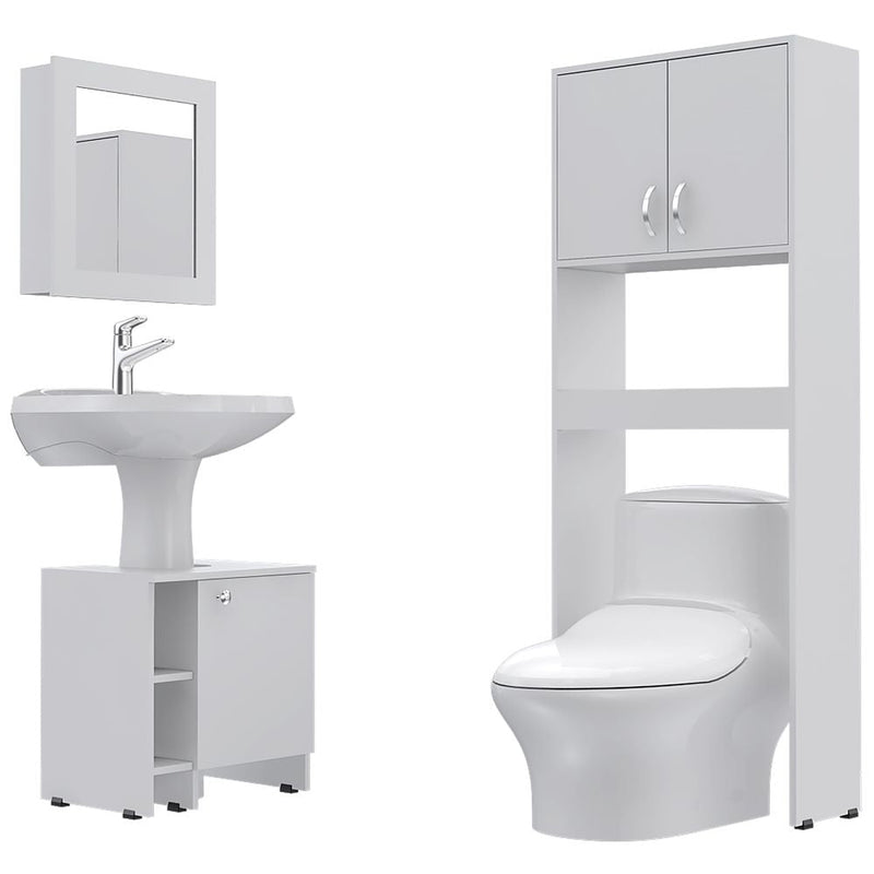 Combo Bicolor, Blanco, incluye botiquín, mueble lavamanos y optimizador