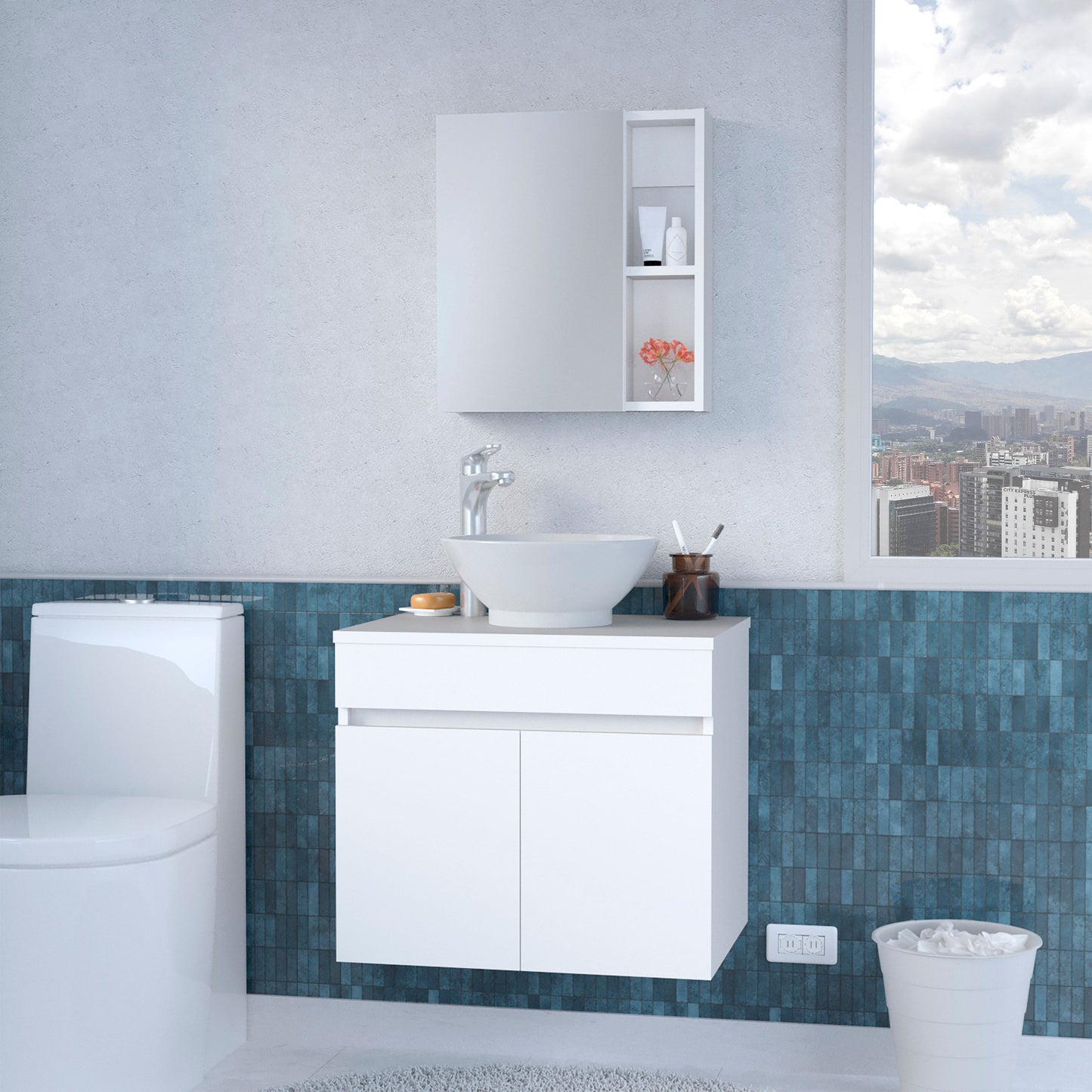 Combo Manchester, Blanco, incluye mueble lavamanos y gabinete de baño