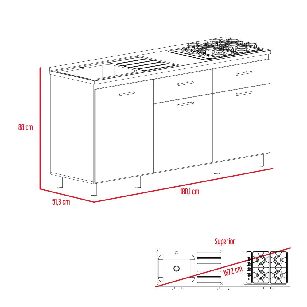 Combo Kitchen Gante, Rovere y Niebla, incluye módulo inferior con lavaplatos y módulo superior