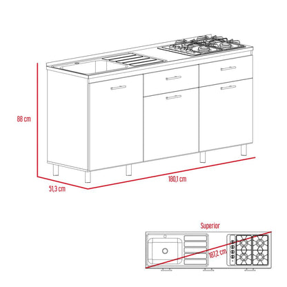 Combo Kitchen Gante, Rovere y Niebla, incluye módulo inferior con lavaplatos y módulo superior