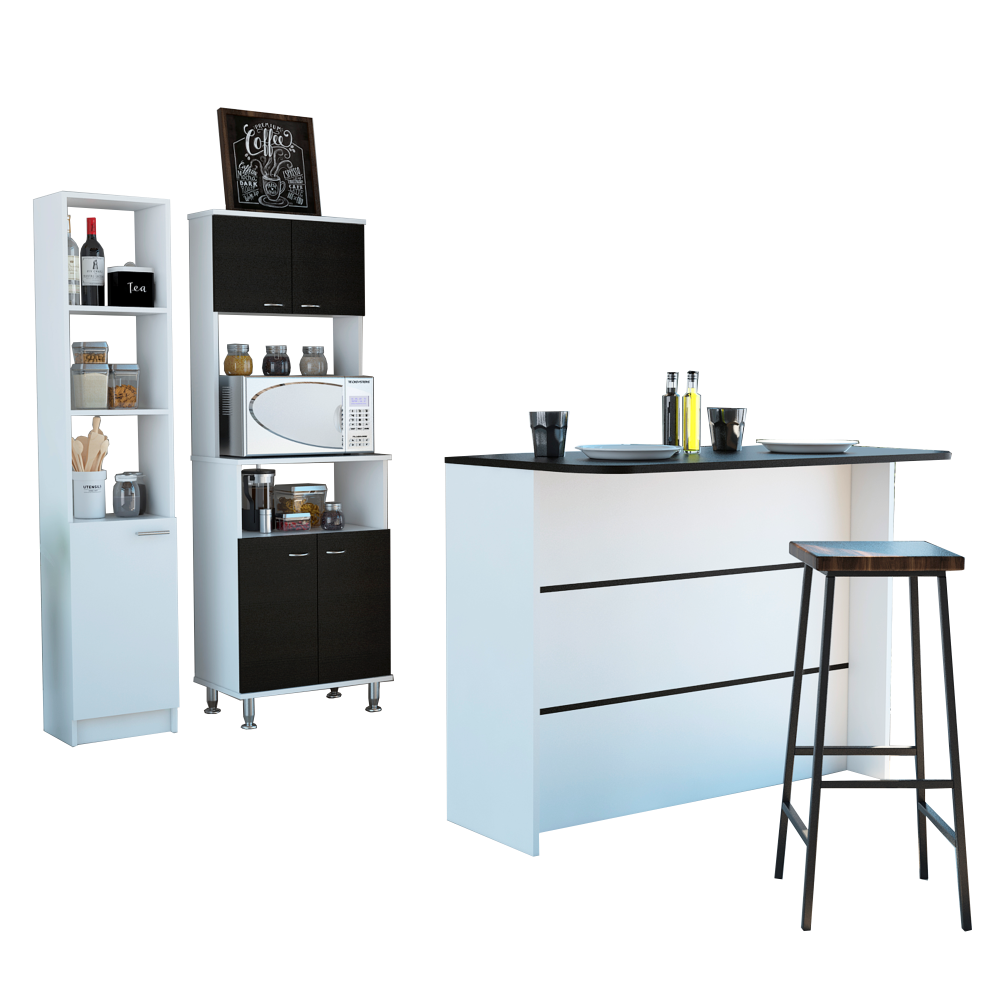 Combo Kitchen, Wengue y Blanco, incluye mueble microondas 54, barra y optimizador