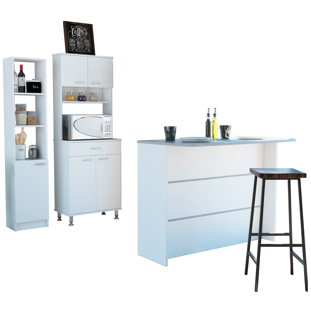 Combo Kitchen, Blanco, incluye mueble microondas 60, barra y optimizador