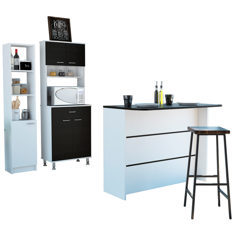 Combo Kitchen, Wengue y Blanco, incluye mueble microondas 60, barra y optimizador