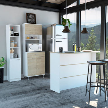 Combo Kitchen, Blanco y Rovere, incluye mueble microondas 54, barra y optimizador