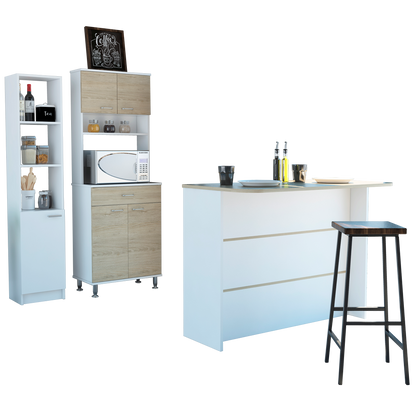 Combo Kitchen, Blanco y Rovere, incluye mueble microondas 54, barra y optimizador