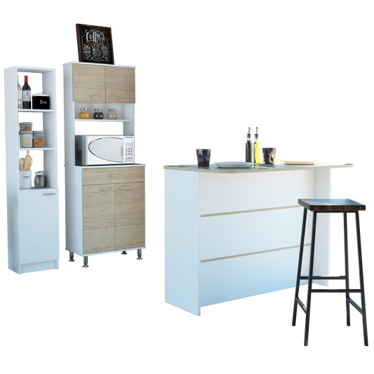 Combo Kitchen, Blanco y Rovere, incluye mueble microondas 54, barra y optimizador