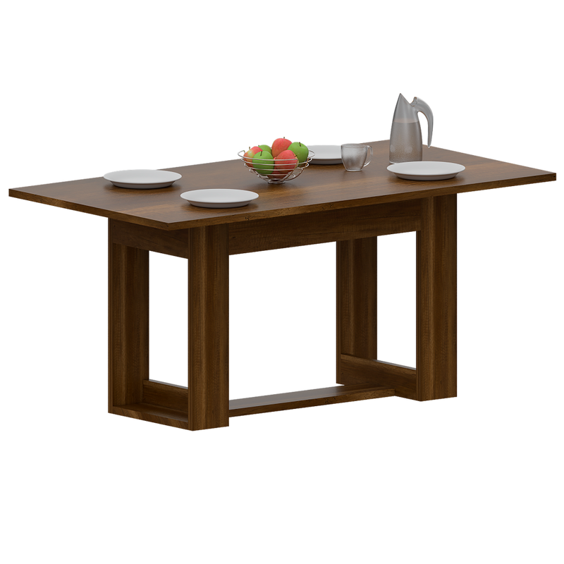 Combo Volterra, Caramelo y Café Oscuro, incluye mesa comedor 160, cuatro sillas sin brazo y dos sitials con brazo