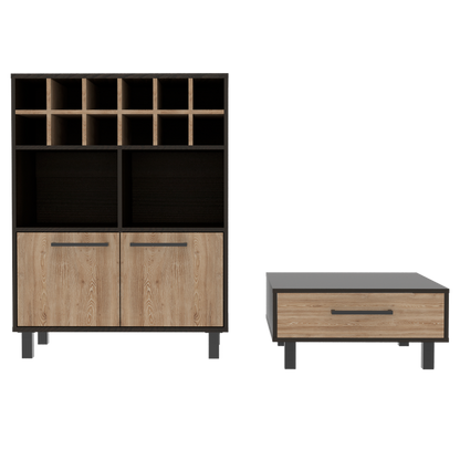 Bar + Mesa De Centro Kaia Color Wengue y Miel Para Sala De Estar
