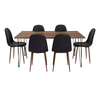 Combo Vassel, Caramelo y Negro, incluye mesa comedor y seis sillas sin brazo