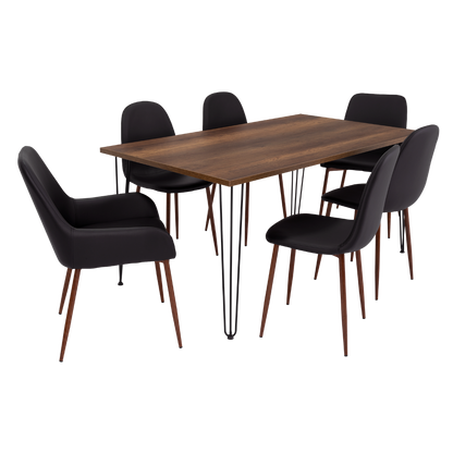 Combo Vassel, Caramelo y Negro, incluye mesa comedor, cuatro sillas sin brazo y dos sitials con brazo