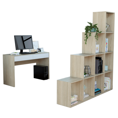 Combo Office, Rovere y Blanco, incluye escritorio y biblioteca escalera