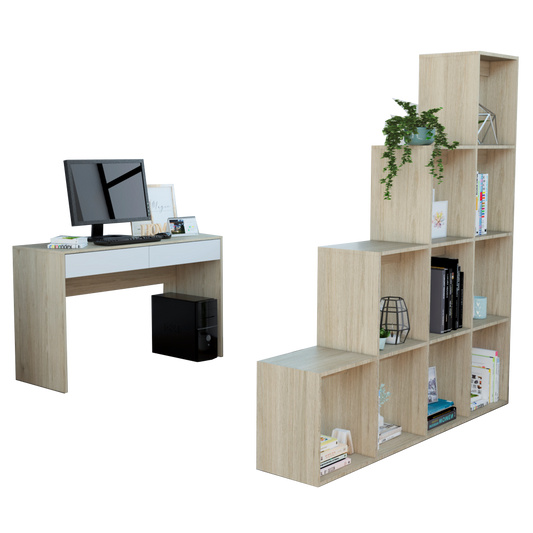 Combo Office, Rovere y Blanco, incluye escritorio y biblioteca escalera